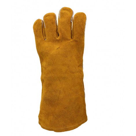 Golden yellow cowhide gloves second-layer full leather welding gloves labor wear-resistant work gloves