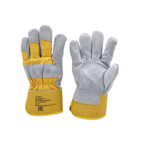 Cowhide leather yellow twill cloth safety glove
