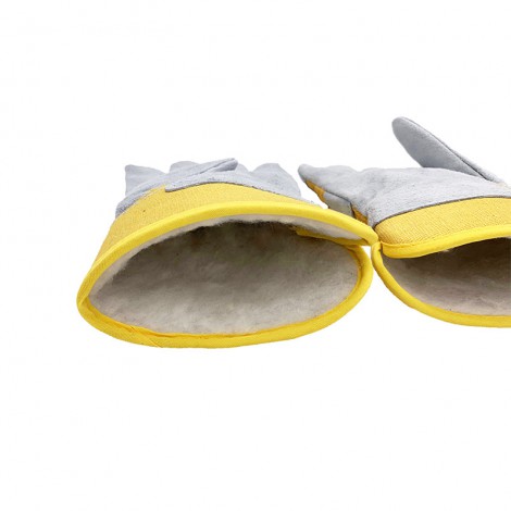 Cowhide leather yellow twill cloth safety glove