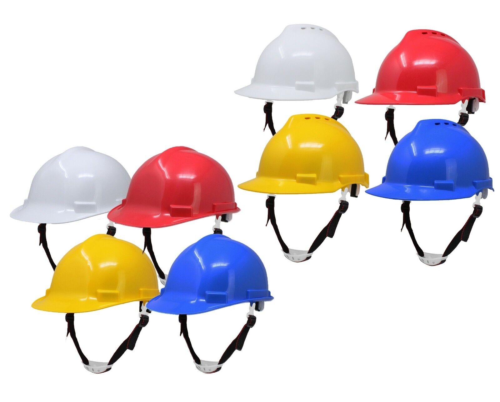 Various types of head protection equipment